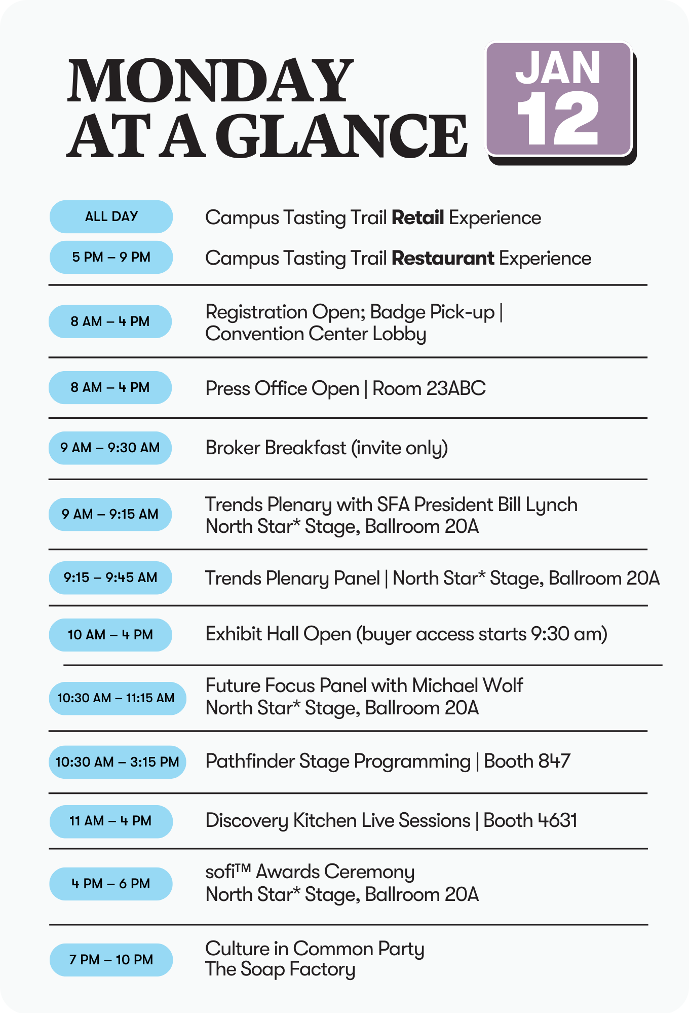 monday at a glance, jan 12