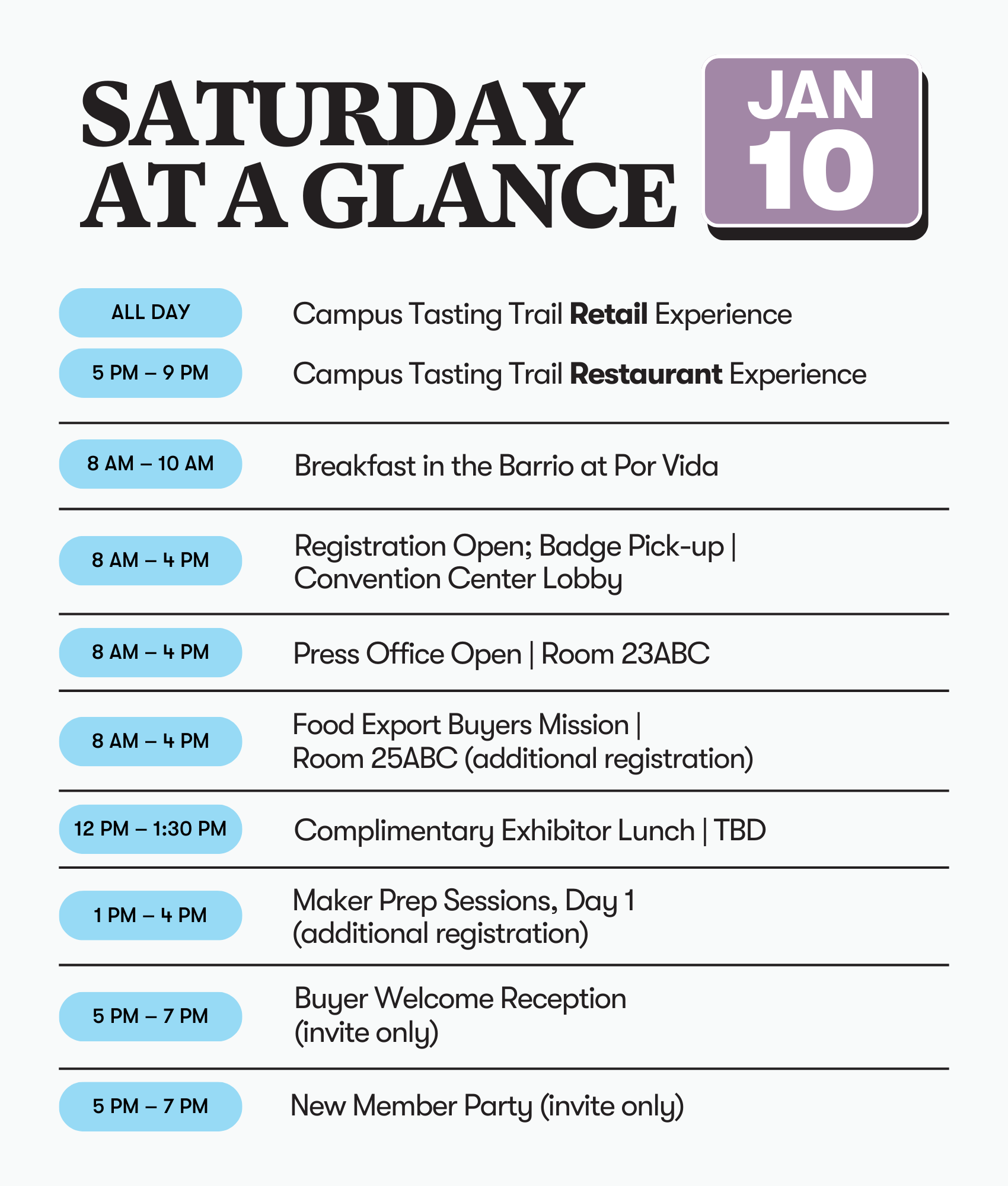 saturday at a glance, jan 10